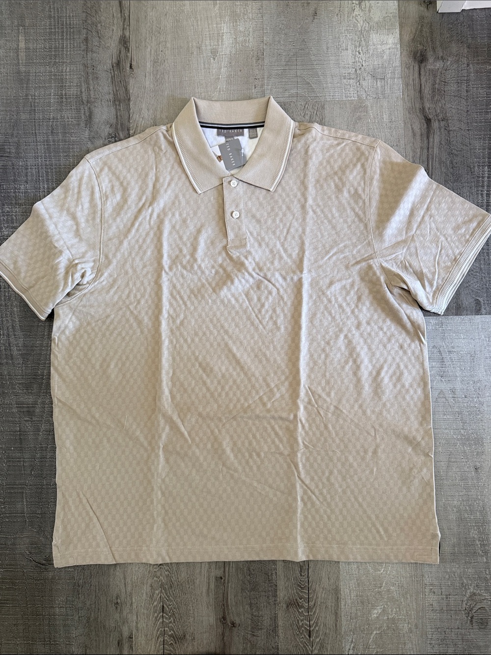 TED Baker Creamy Beige Cotton Textured Polo Shirt
